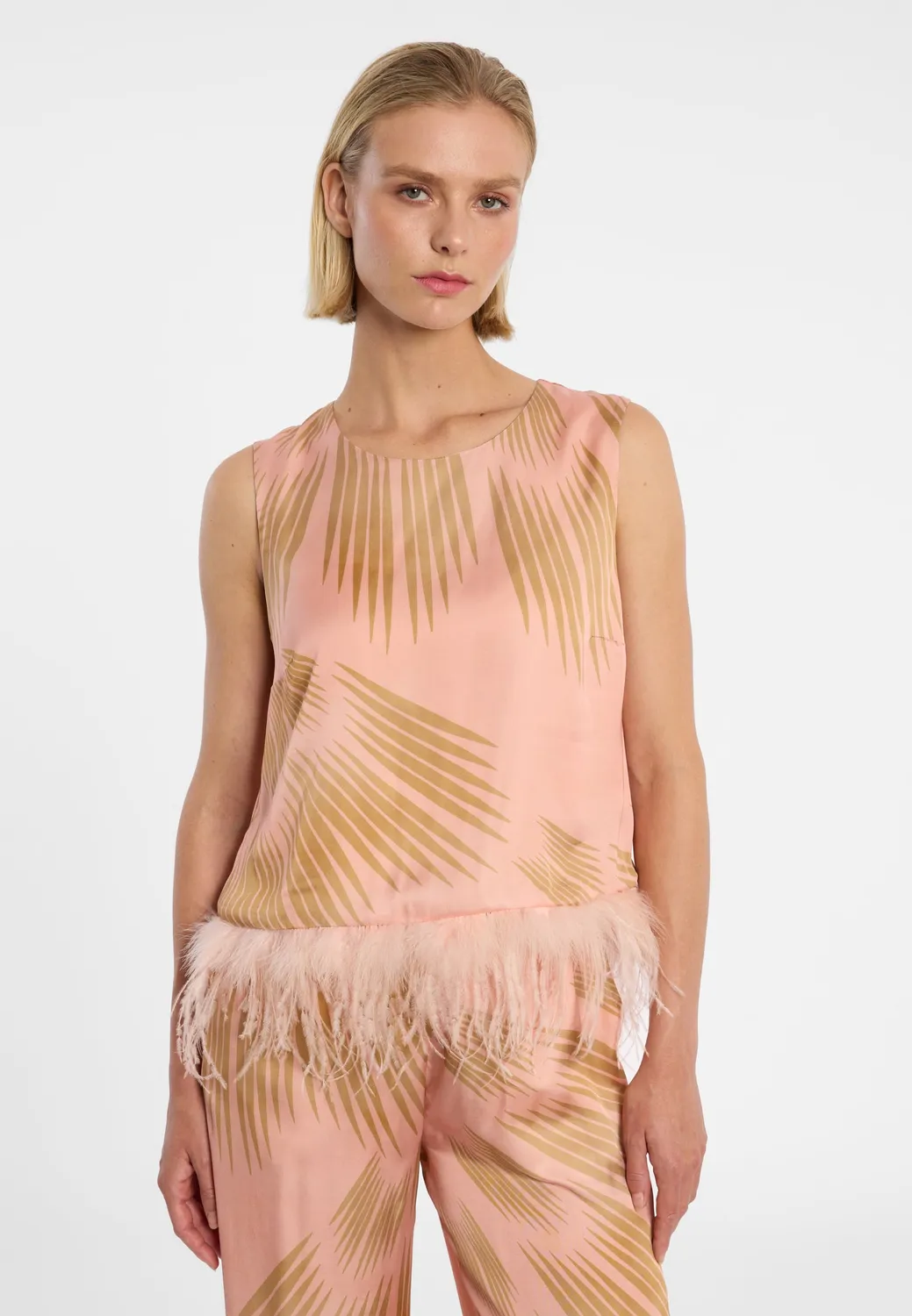 Ana Alcazar Droli top satin piume rosa