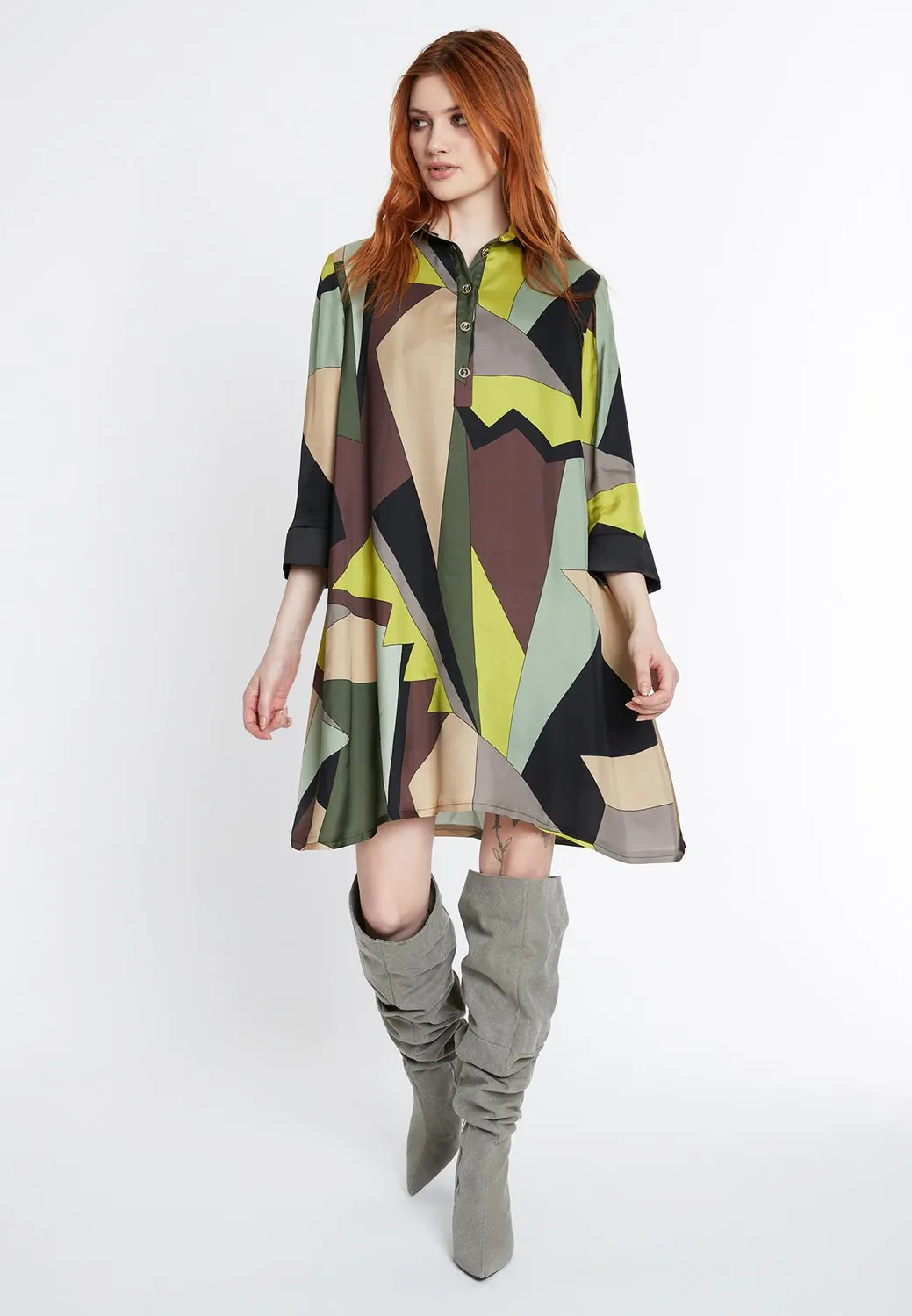 Ana Alcazar Sarisa camicia vestito fantasia verde