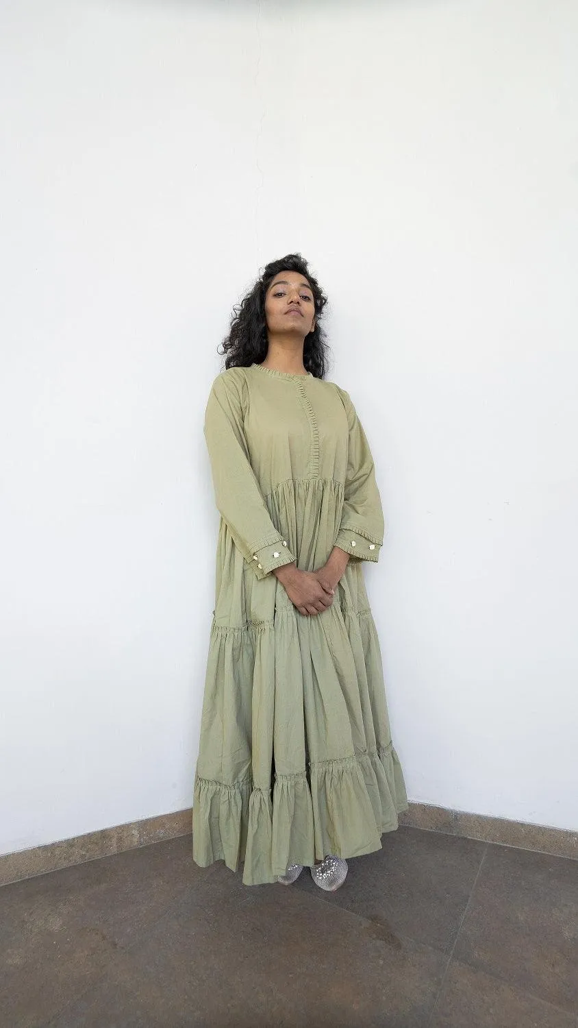 Our Dve Adole abito maxi verde pista cotone manica lunga