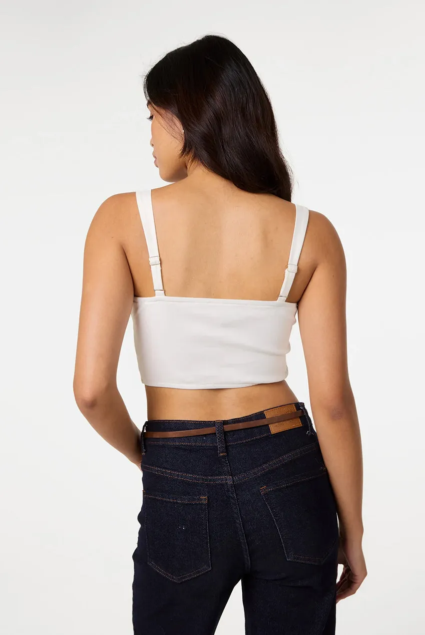 Pink Vanilla Top Crop Avorio Laccio Scollo Sweetheart