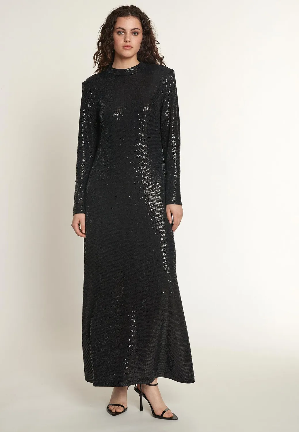 Ana Alcazar Ofrea abito lungo paillettes nero