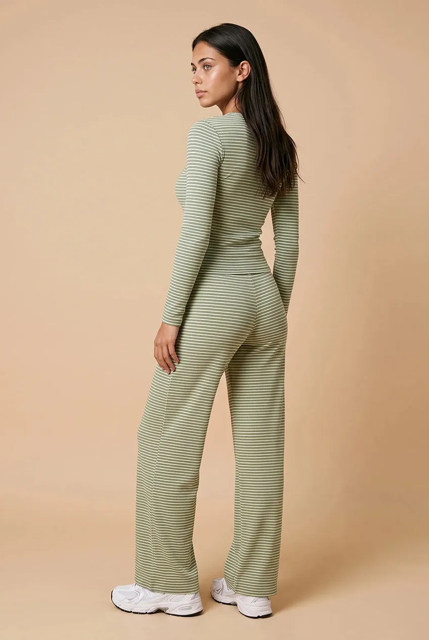 Urban Bliss Pantaloni Kaki Costine Riga Gamba Larga