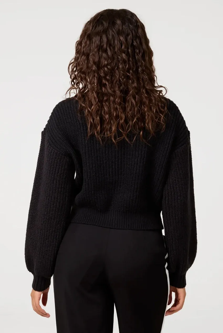 Pink Vanilla Cropped Button cardigan nero scollo a V