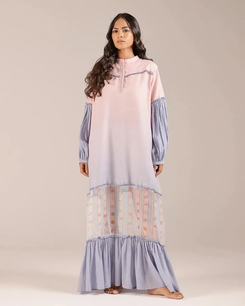 Our Dve Palm Whisper tunica lino rosa-blu collo mandarino