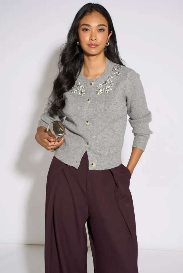 Gini London cardigan knit grigio con strass taglia S/M
