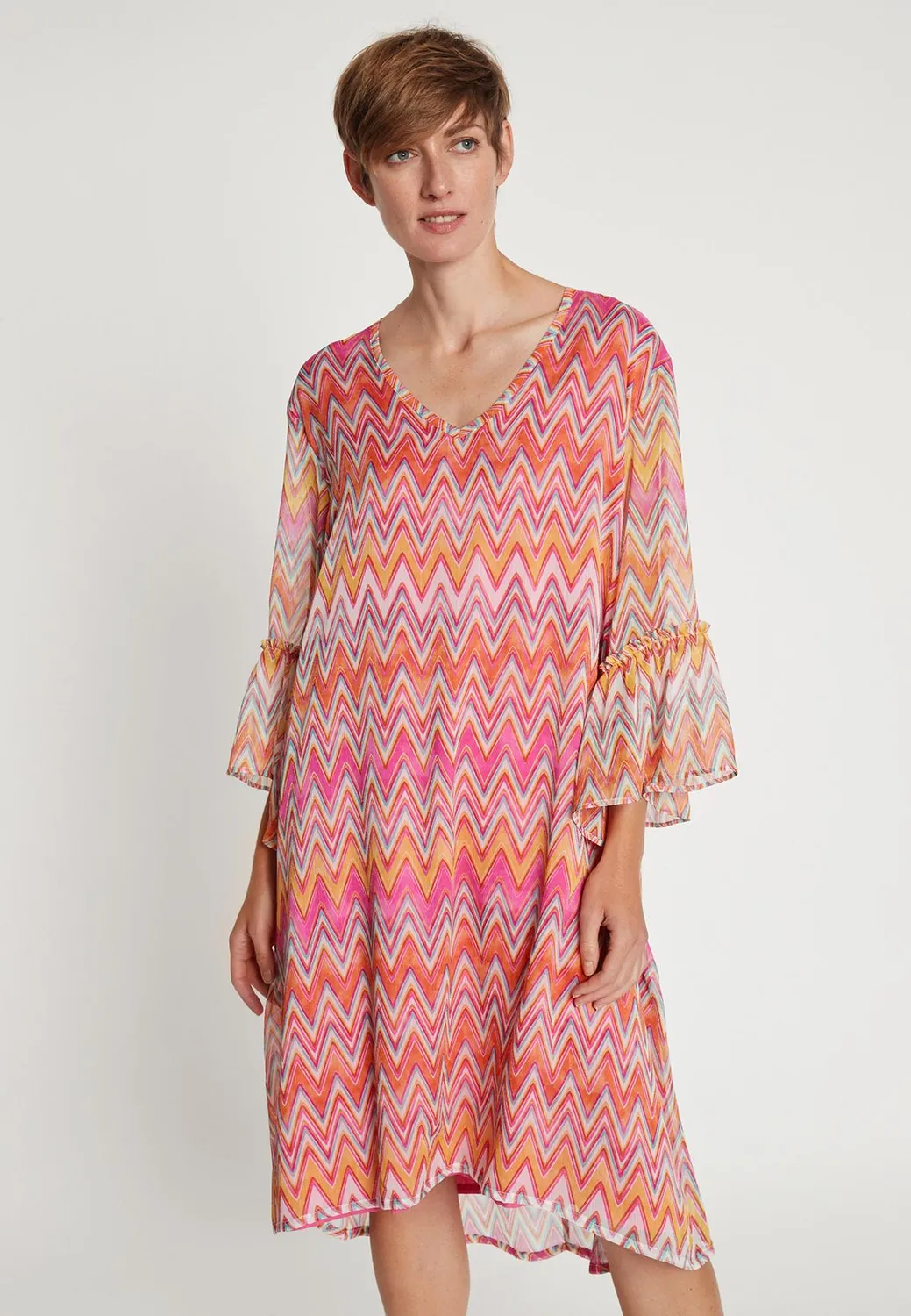 Ana Alcazar Libea abito chiffon fantasia scollo V