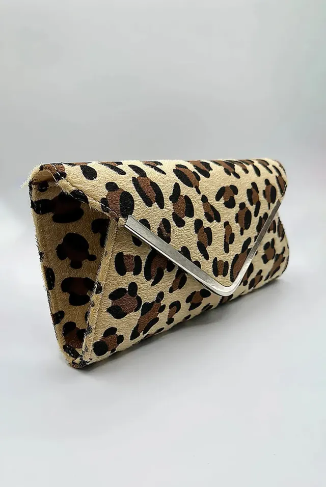 SVNX pochette clutch leopardata beige con catena