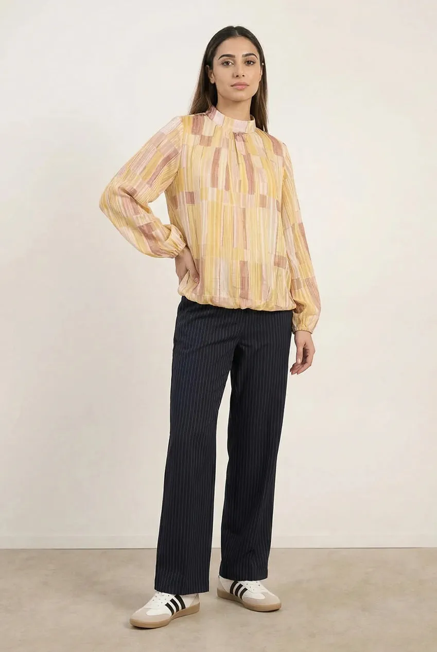 Blue Vanilla Tile Print camicia gialla collo alto