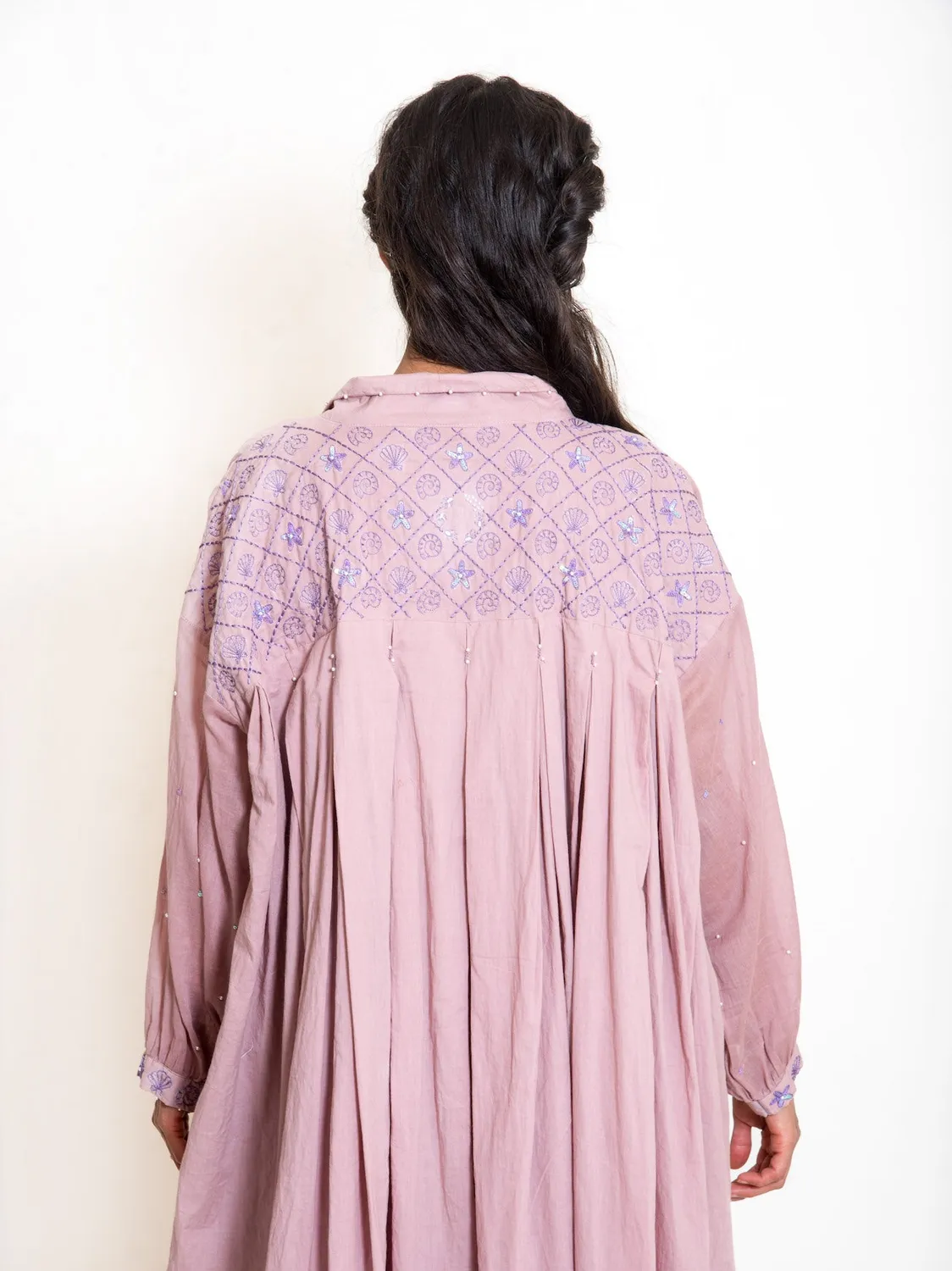 Our Dve Cordelia Swirl Dress camicia rosa perle