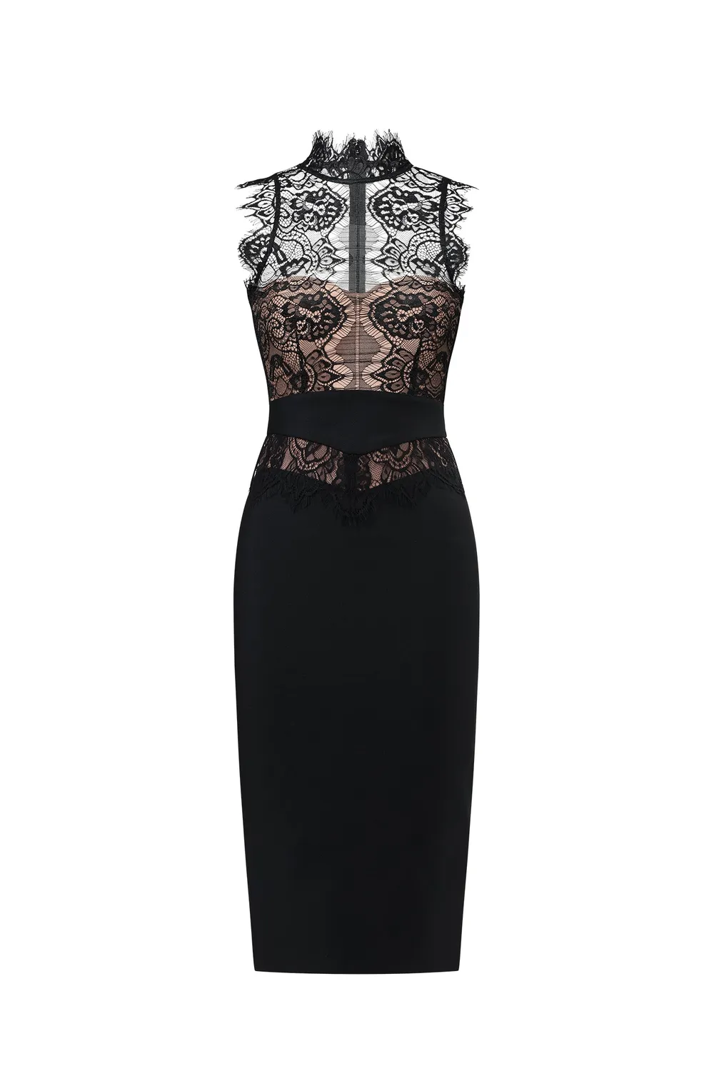 Bella Barnett Priscilla Abito Midi Pizzo Nero Fasciato