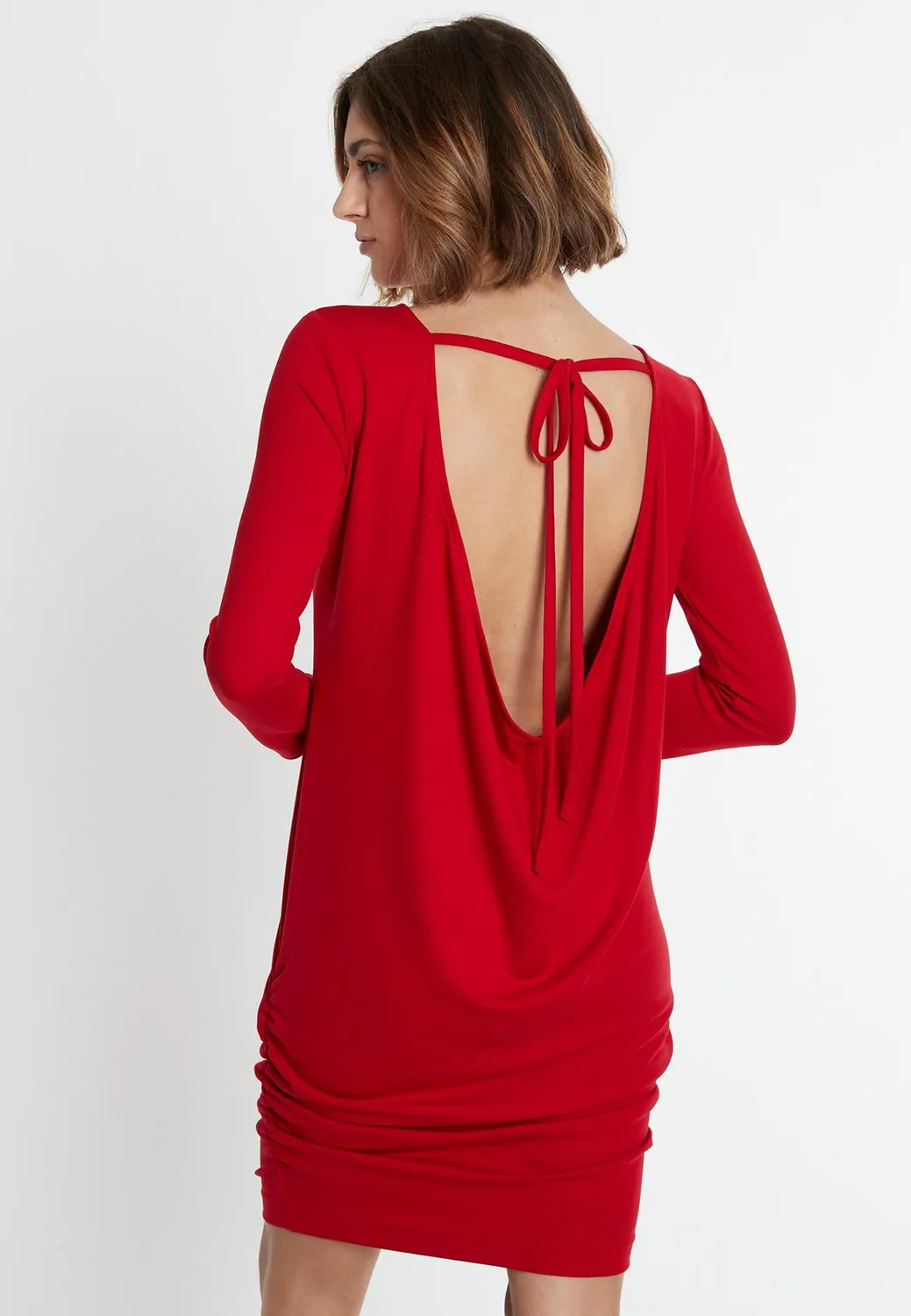 Ana Alcazar Sisly abito mini jersey rosso schiena