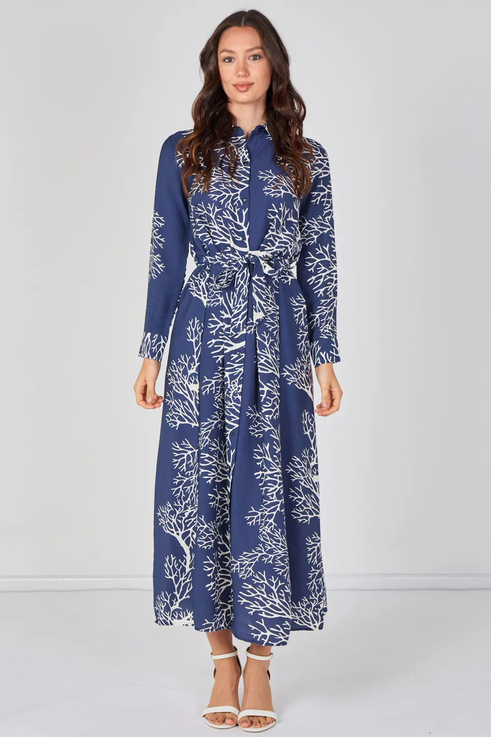 LOVE SUNSHINE Coral abito camicia maxi navy corallo