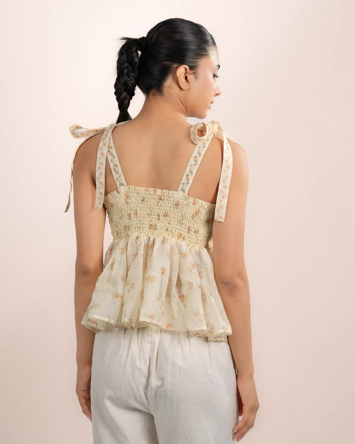 Our Dve Daisy Top top organza arancio stampa rose