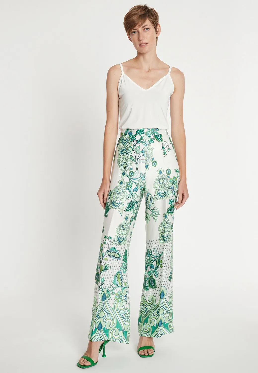 Ana Alcazar Lasiha pantaloni palazzo verde foglie