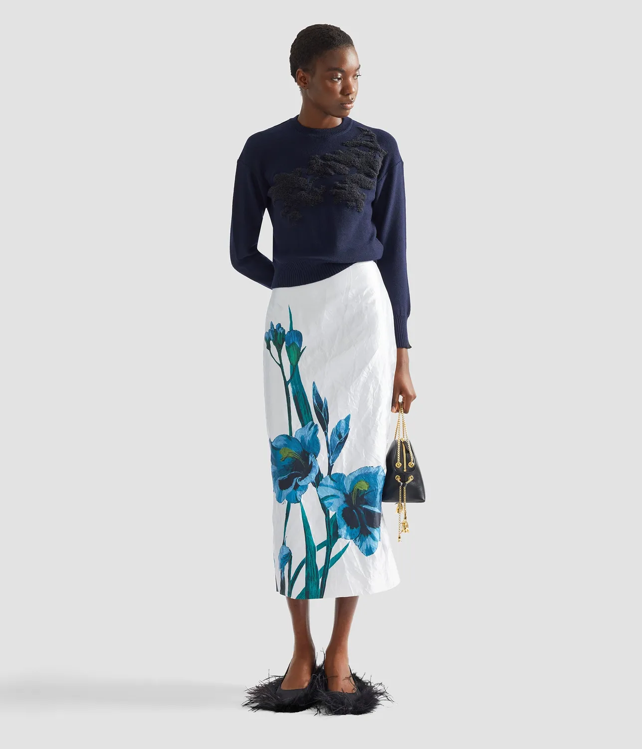 Erdem Fine Merino maglione jacquard fiori navy