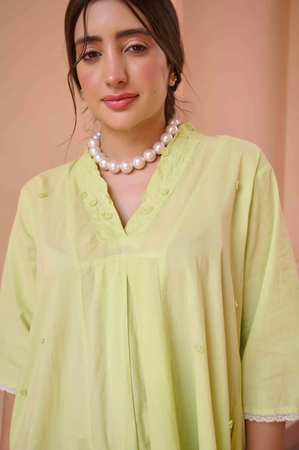 Our Dve Olivia abito verde cotone scollo V