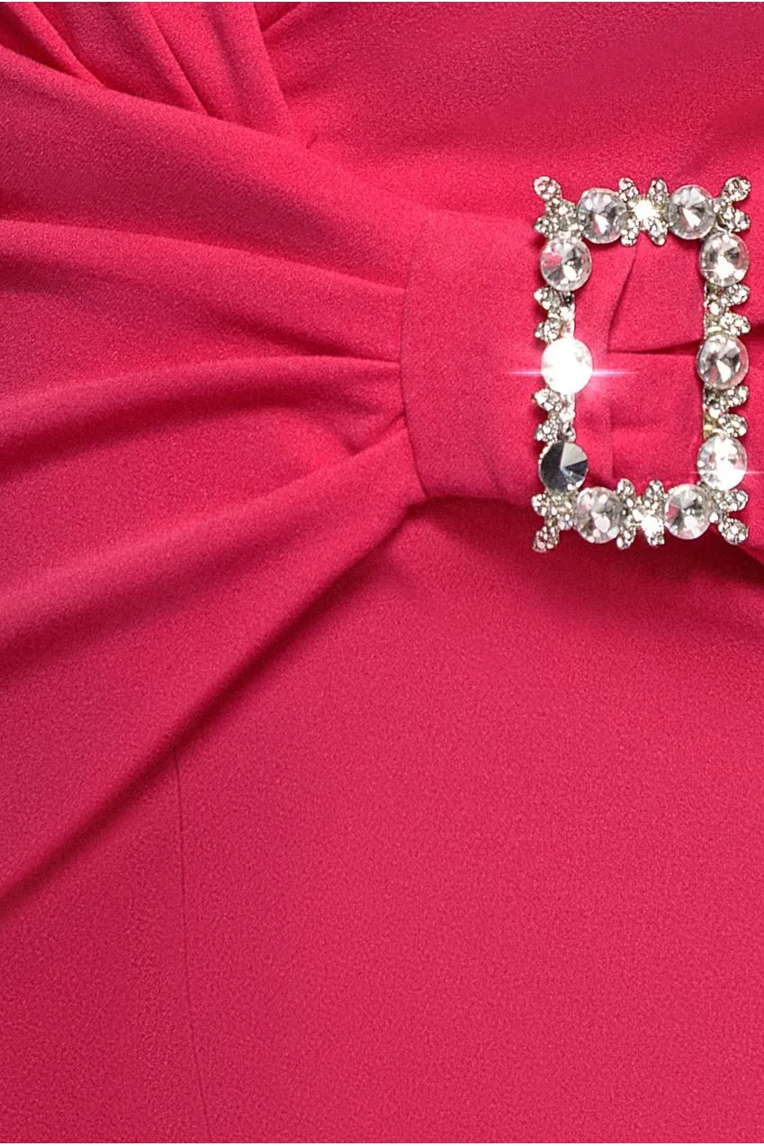 Goddiva Buckle Plunge Bow tuta Cerise 10 profonda