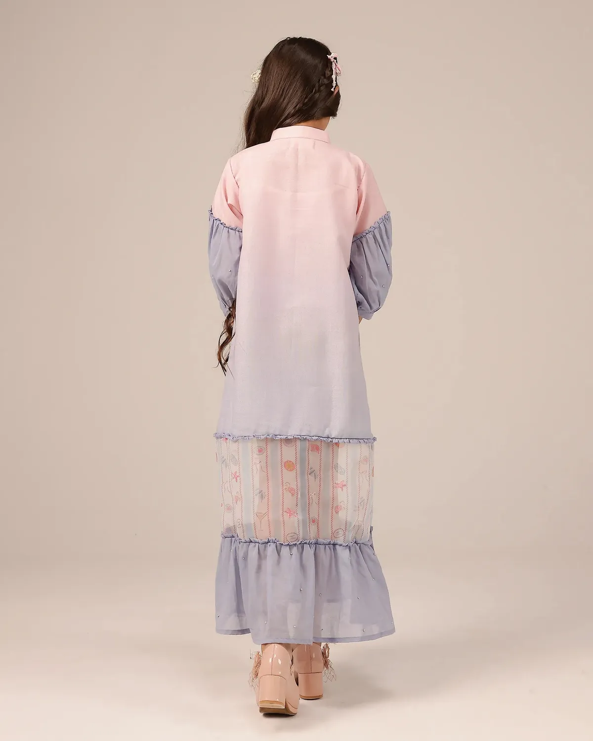 Our Dve Palm Whisper Dress vestito rosa-blu bambina