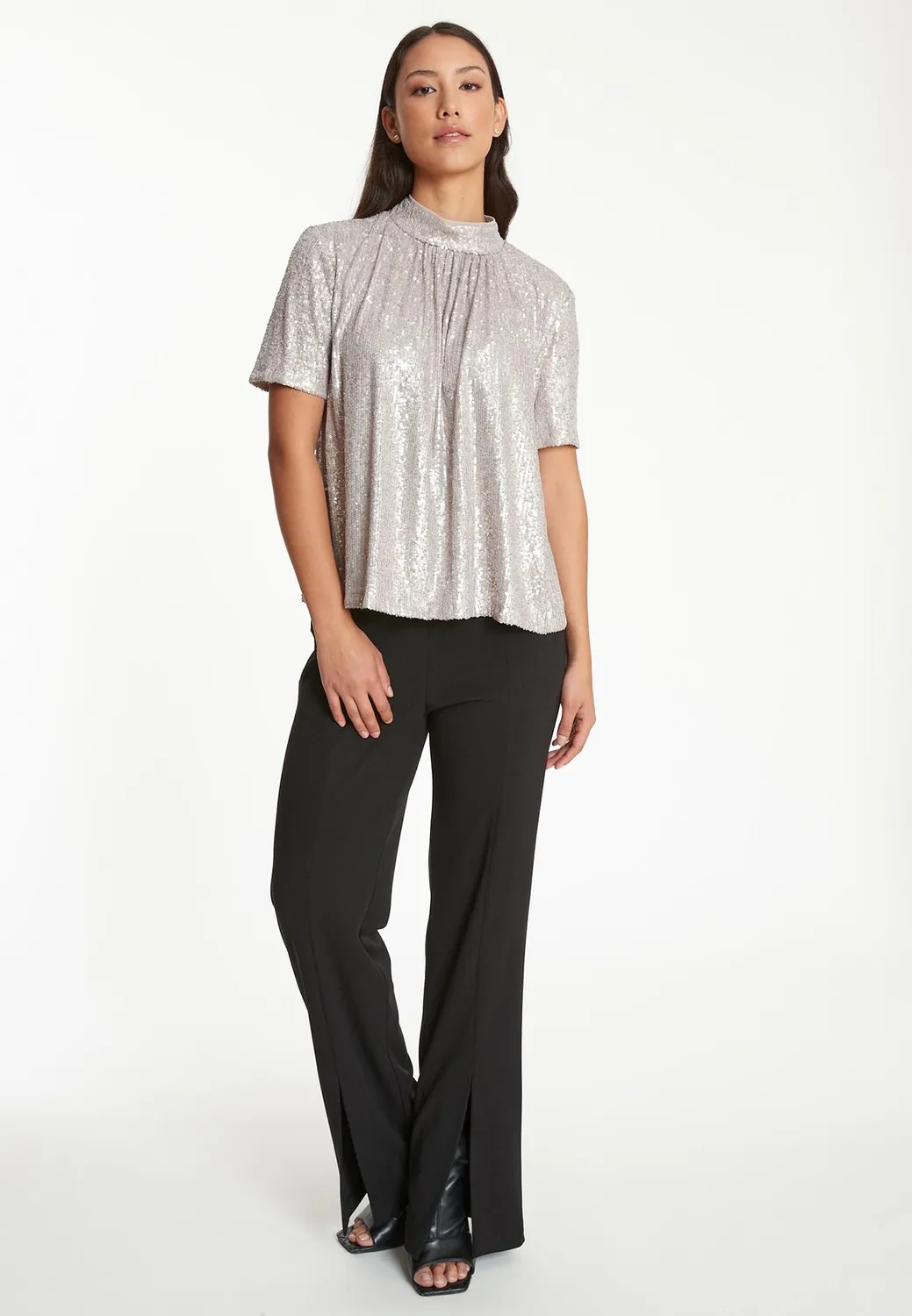Ana Alcazar Tafina top paillettes argento