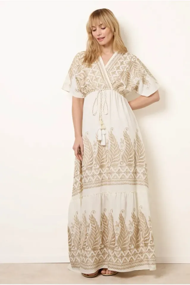 Blue Vanilla abito bianco S/M maxi kimono ricamato