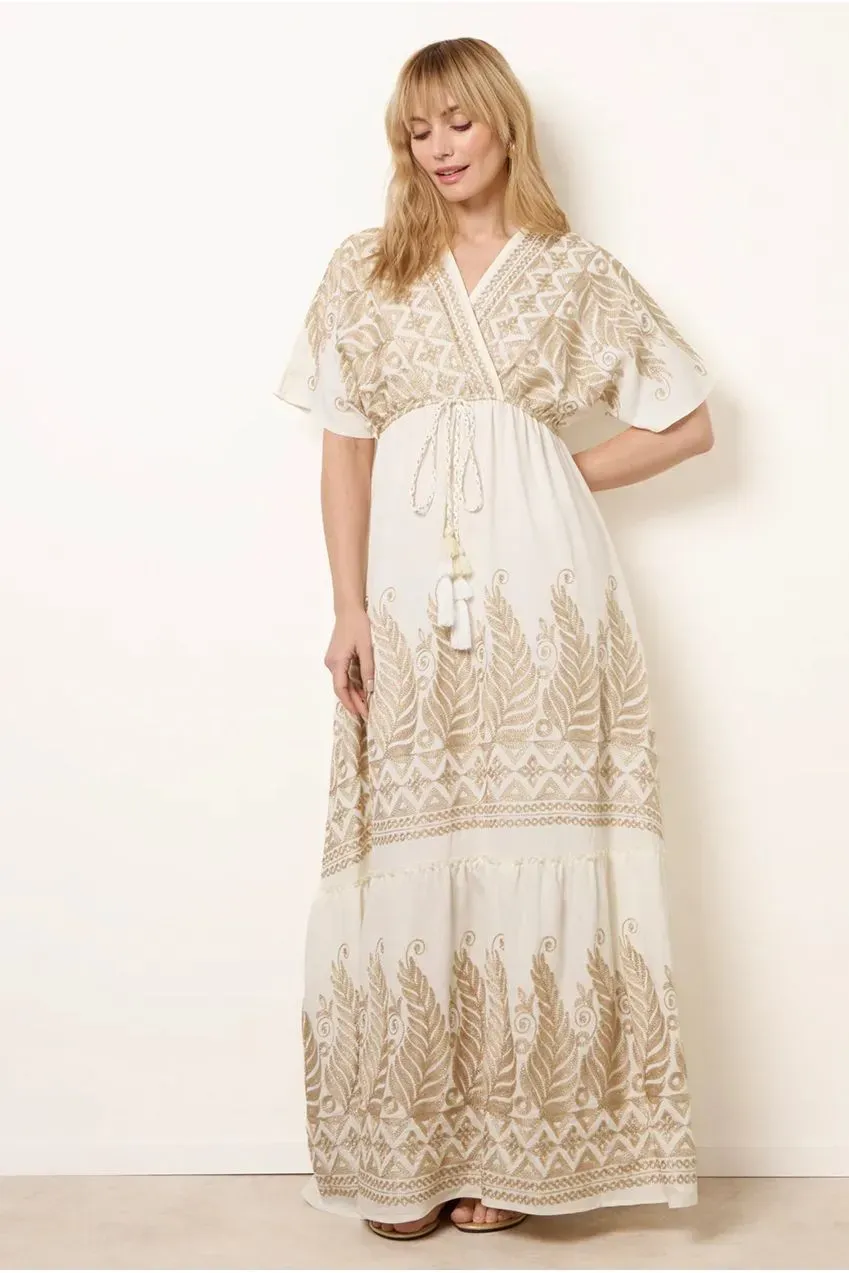 Blue Vanilla abito bianco S/M maxi kimono ricamato
