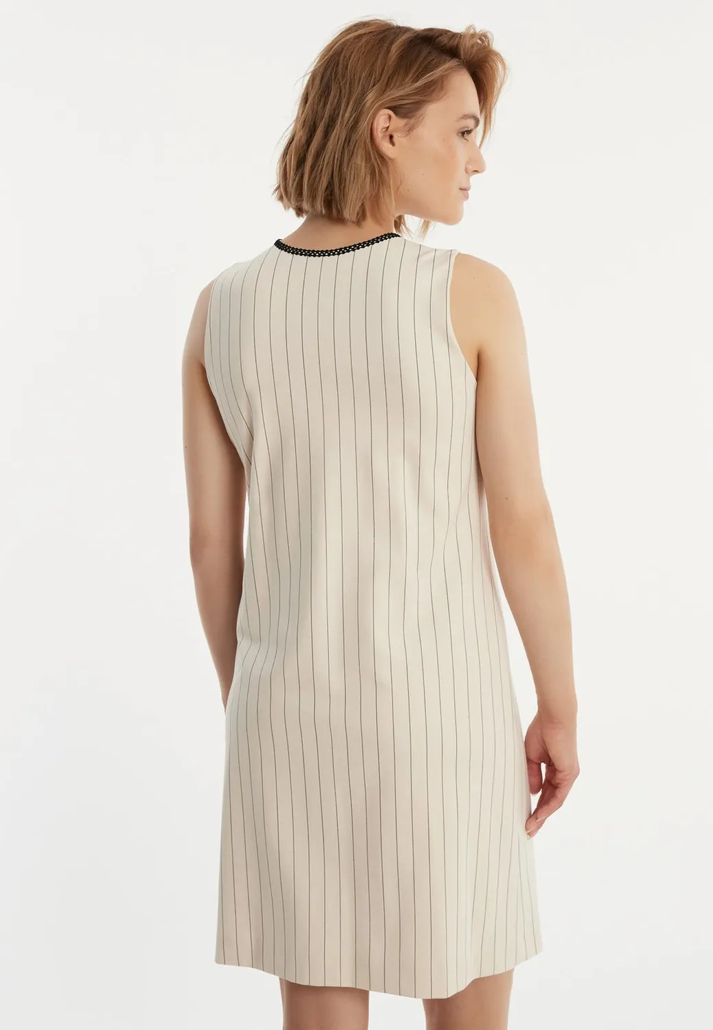 Ana Alcazar Zassy abito linea A gessato ecru