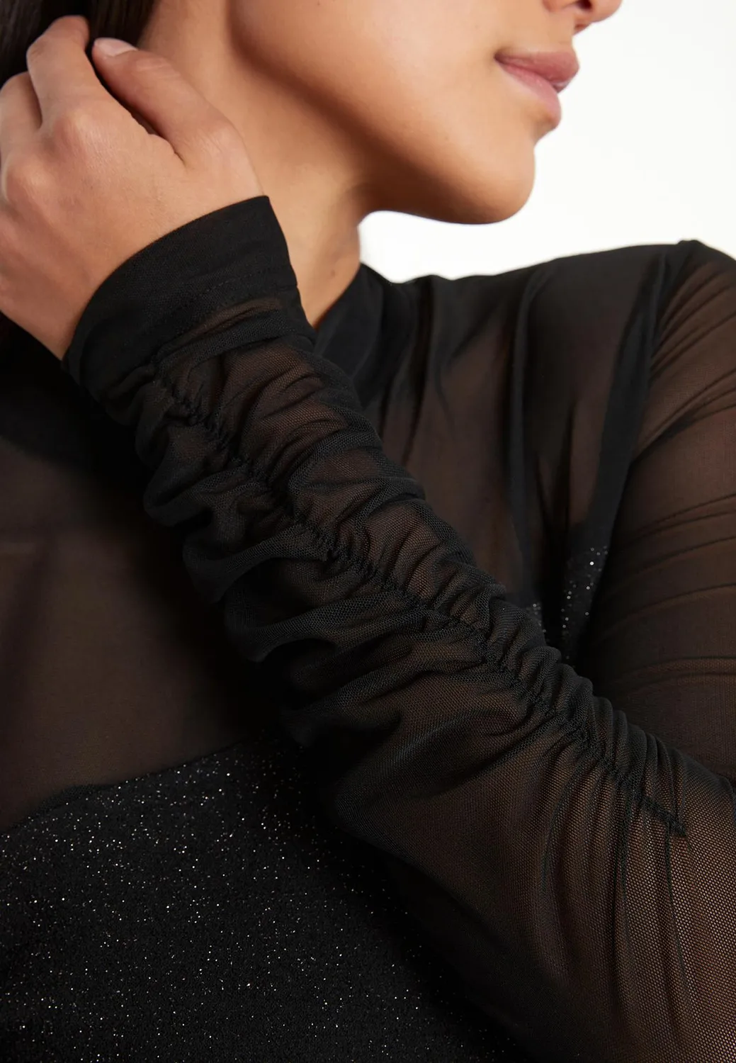 Ana Alcazar Tarla top lurex nero maniche rete serale