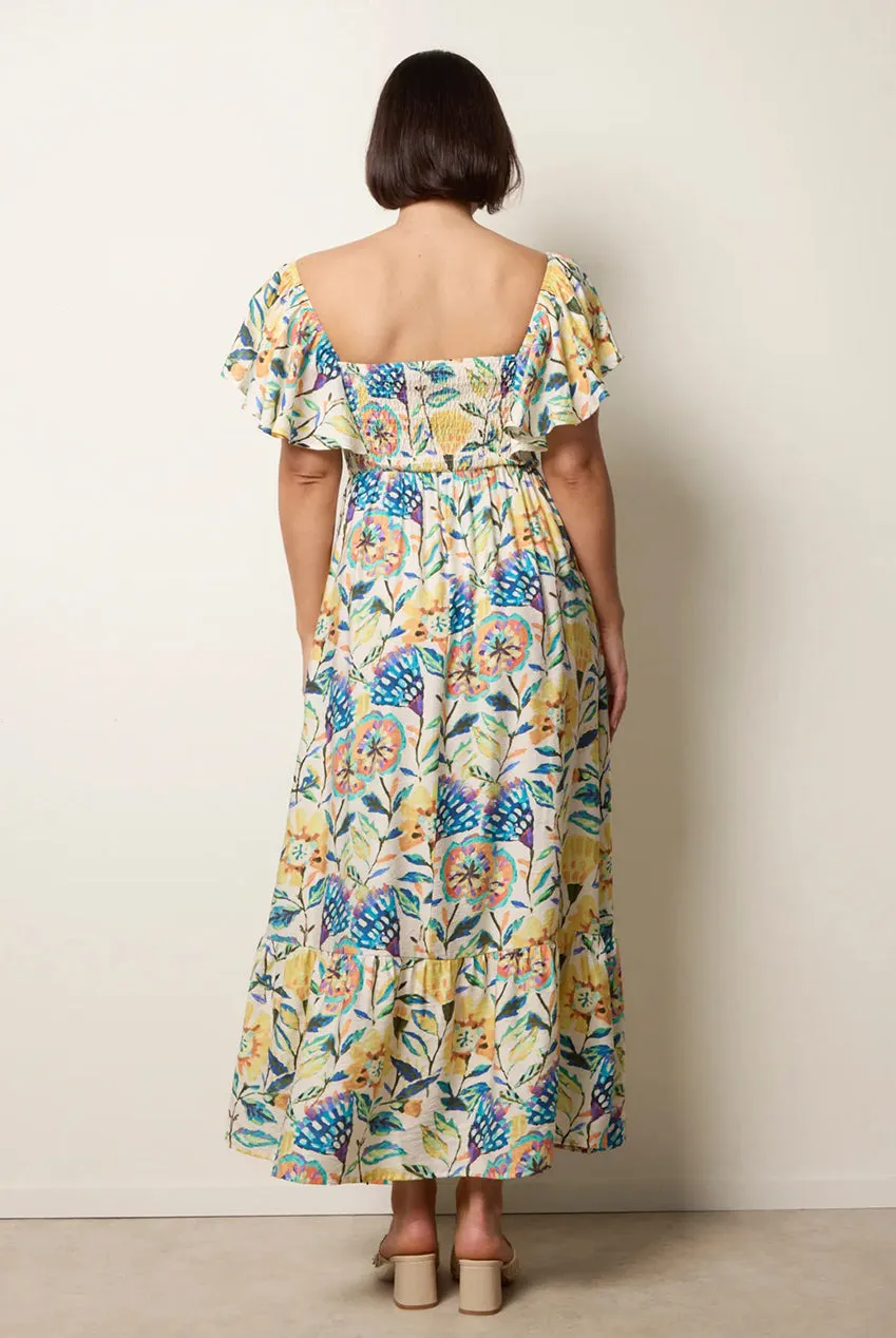 Blue Vanilla Tropical abito giallo floreale smock