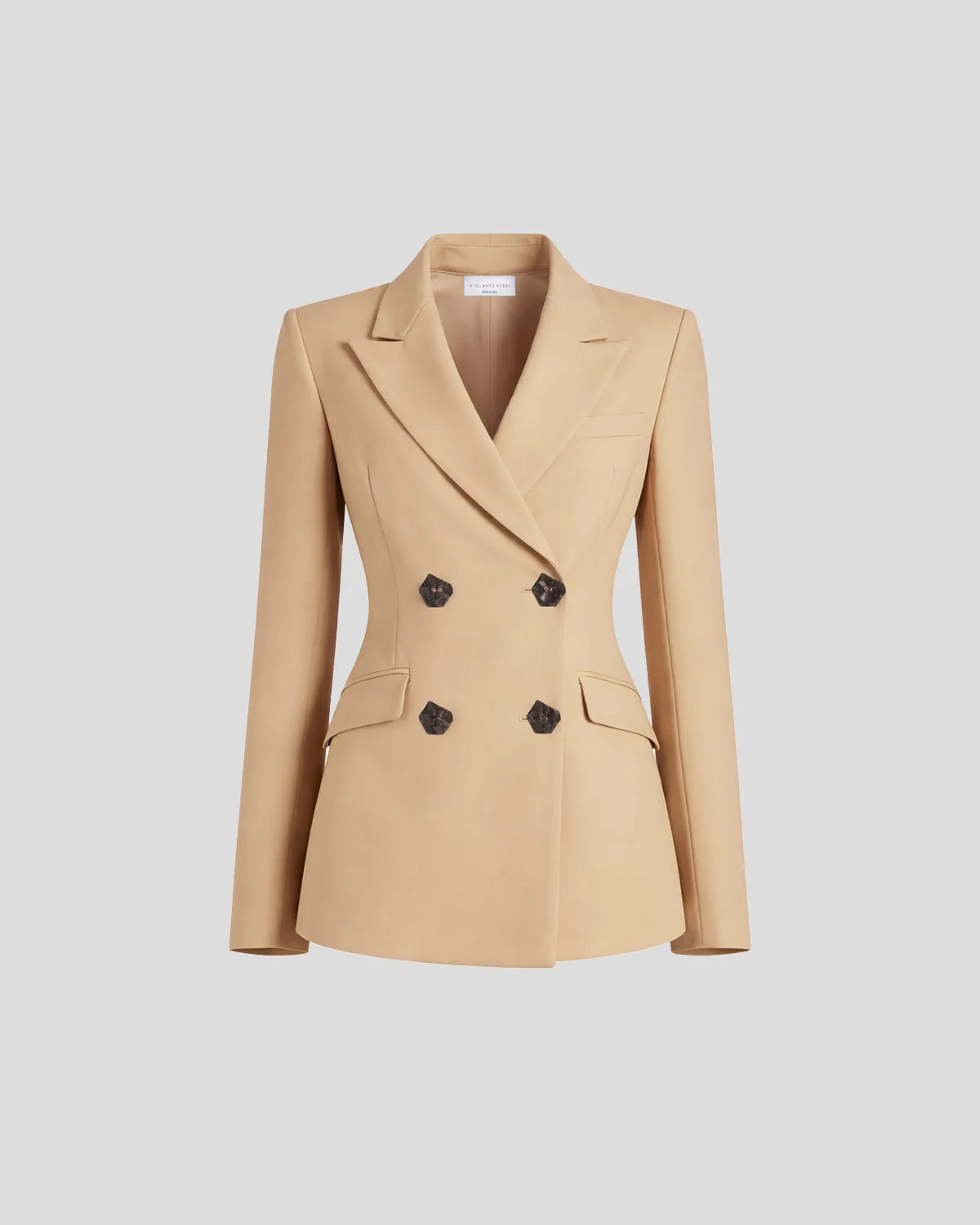 Violante Nessi Sir blazer beige crêpe lana doppiopetto