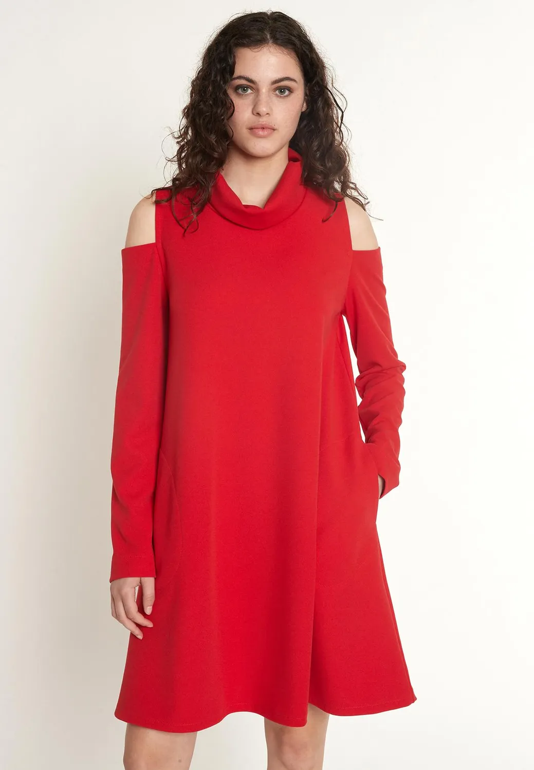 Ana Alcazar Okary abito rosso svasato collo alto