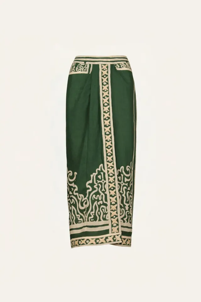 Johanna Ortiz Tactile Mirage gonna midi verde lino