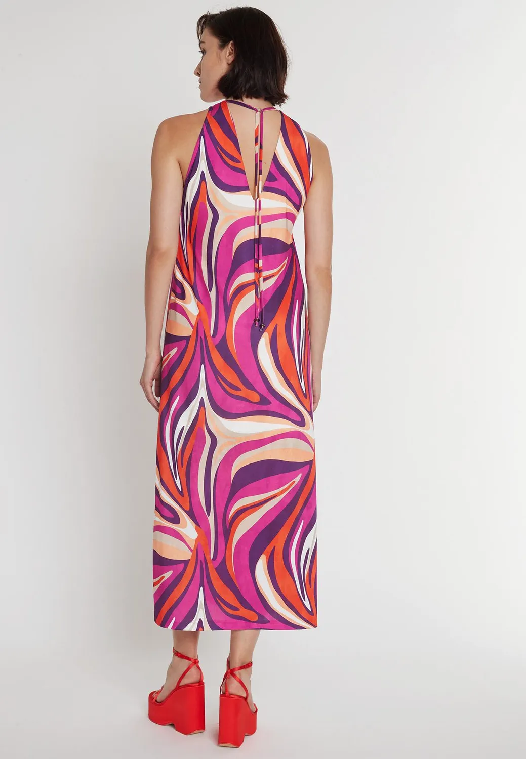 Ana Alcazar Prilea abito midi jersey fucsia fantasia
