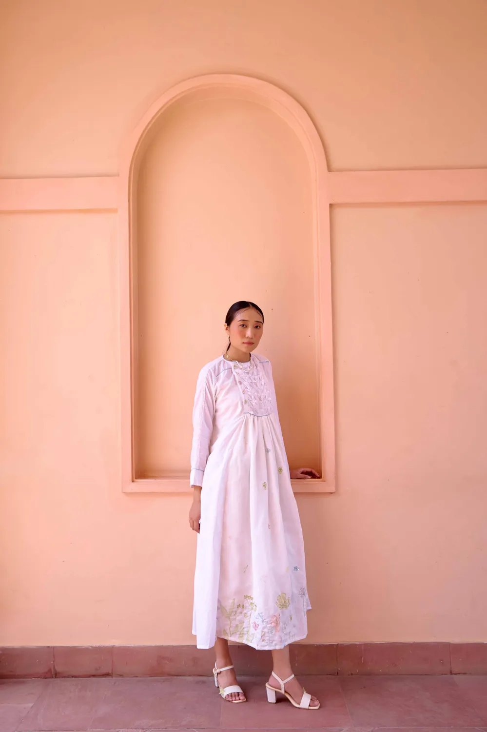 Our Dve Zeno White Printed abito bianco stampato smock