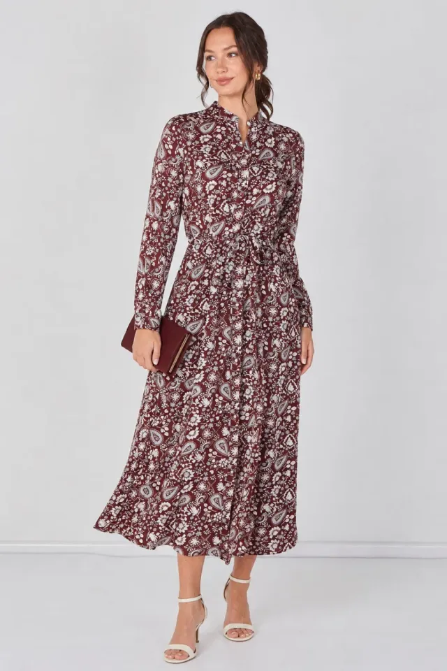 Love Sunshine abito camicia maxi bordeaux paisley