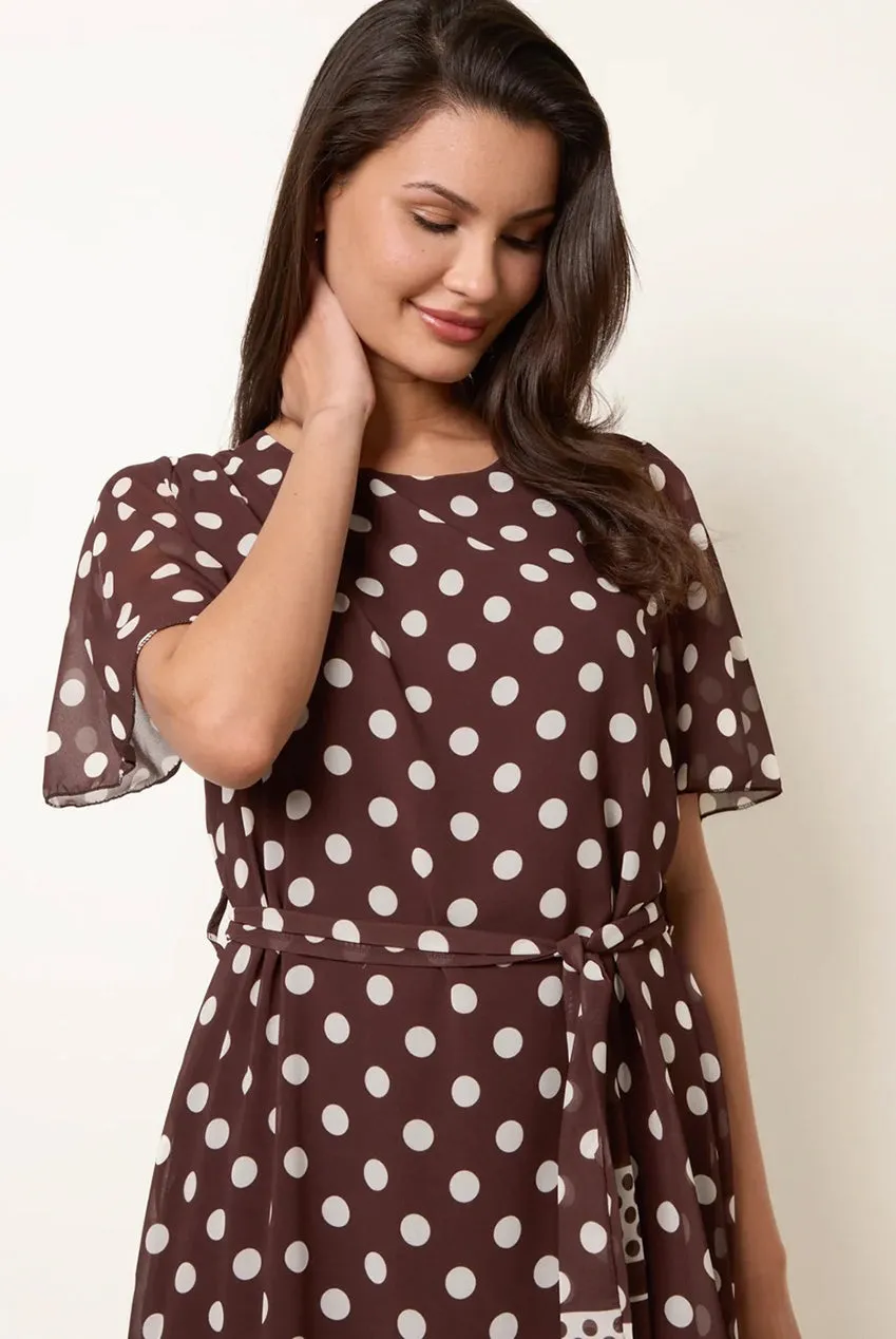 Blue Vanilla Polka Dot abito cioccolato S chiffon mini