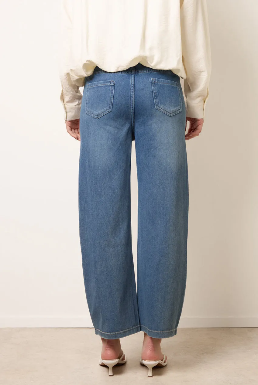 Blue Vanilla Drawstring Seam Detail jeans wide leg light denim elasticizzati