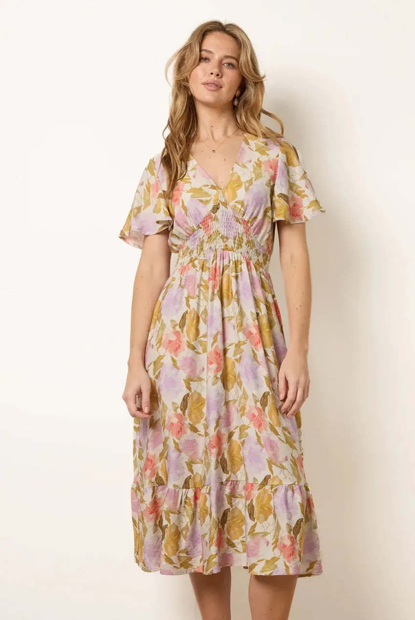 Blue Vanilla Floral abito midi multicolor scollo a V estivo