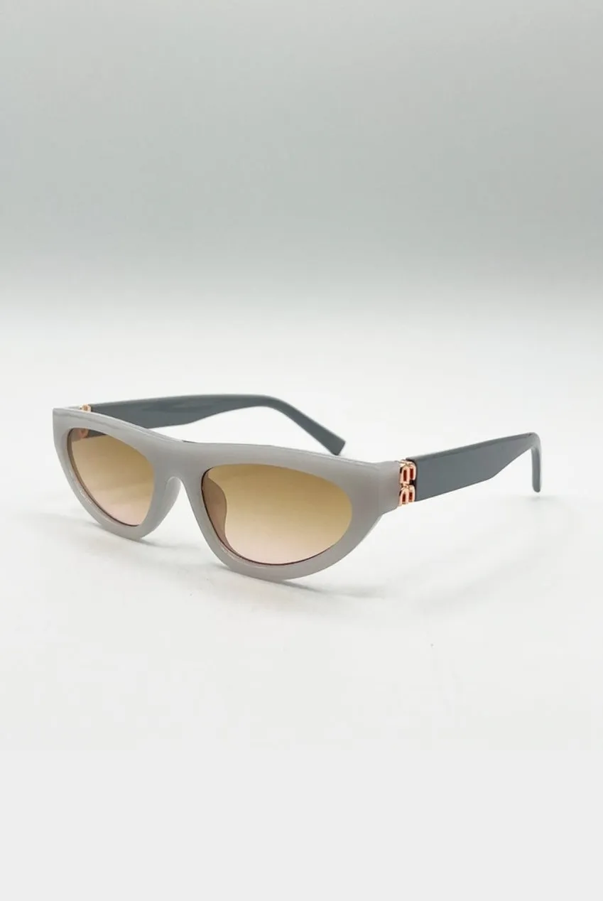 SVNX Retro Oval Occhiali da Sole Grigi Lente Gialla