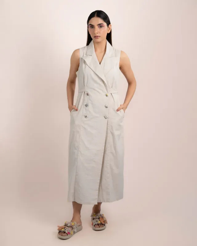 Our Dve Evo vestito beige smanicato doppiopetto