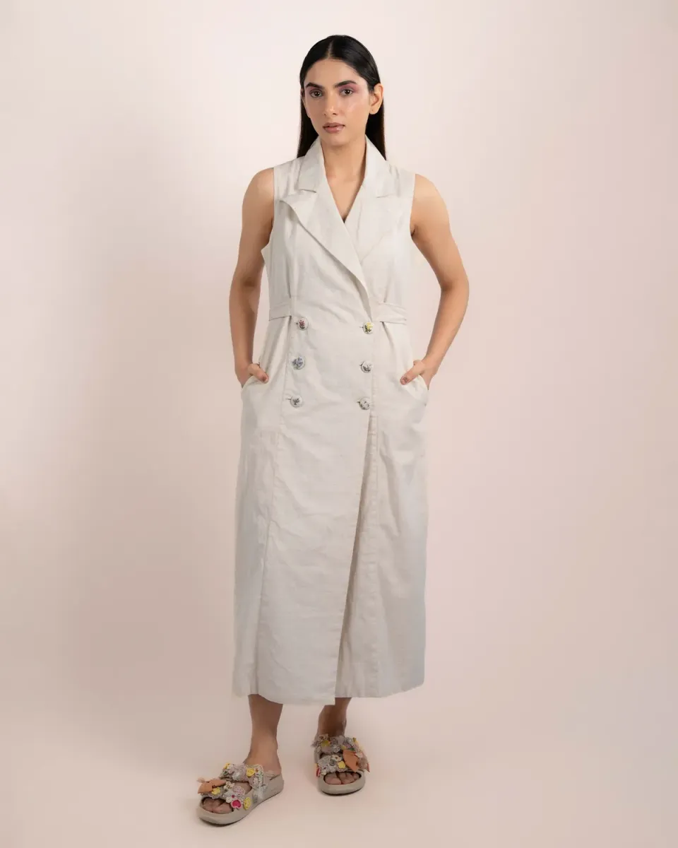 Our Dve Evo vestito beige smanicato doppiopetto