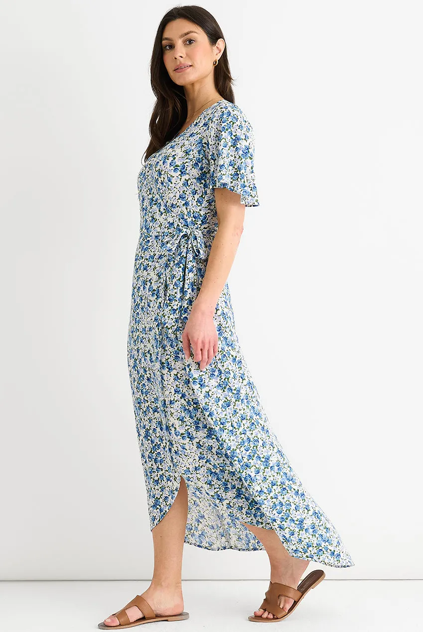 Goddiva Gini London Wrap Abito midi blu fantasia floreale