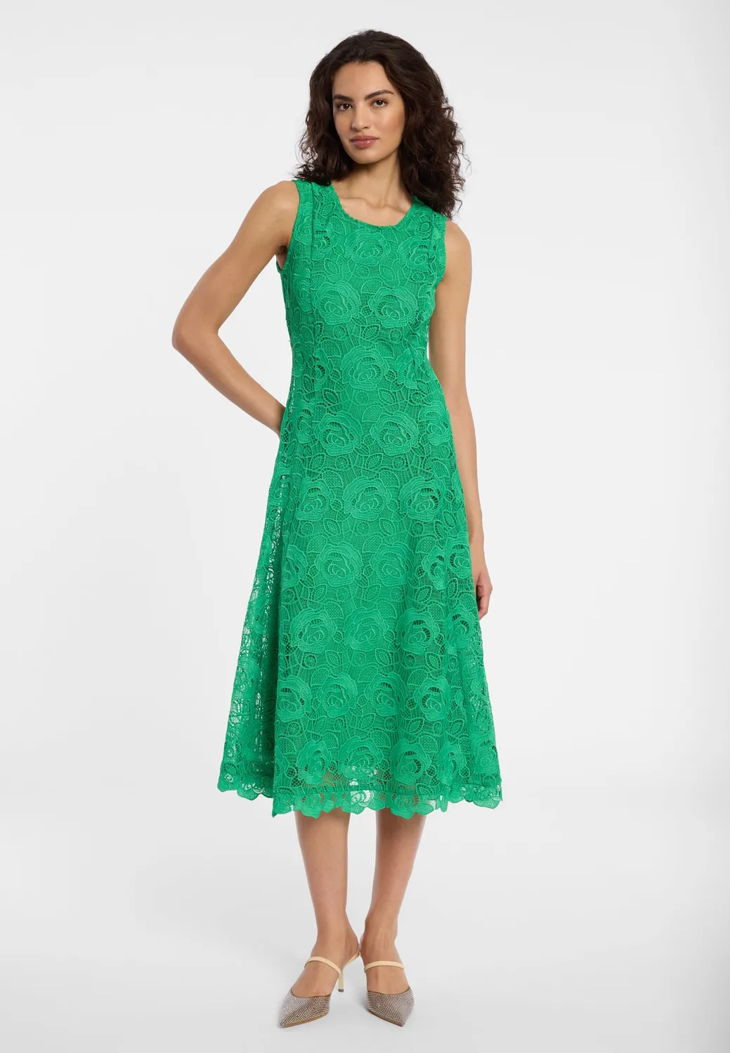 Ana Alcazar Durna abito midi verde pizzo floreale