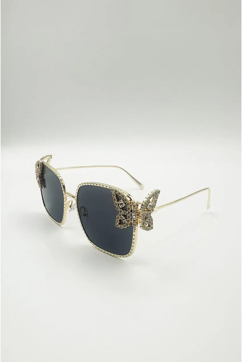 SVNX Occhiali da Sole Neri Quadrati Oversize Strass