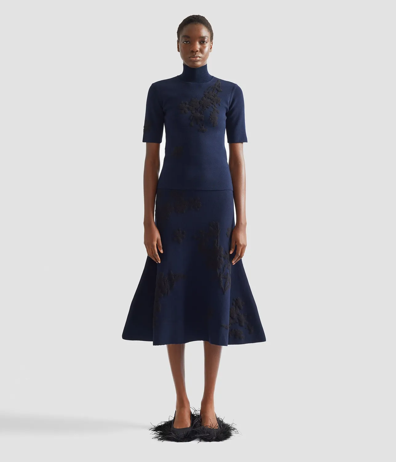 Erdem Gonna Midi Jacquard Blu Navy Fiori