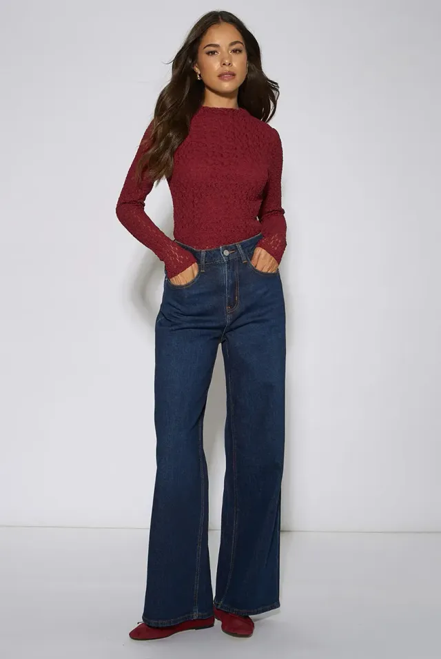 Gini London Wide Leg jeans indaco vita media