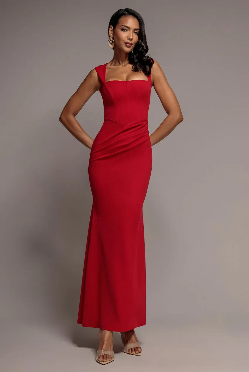 Goddiva Scuba Crepe abito maxi rosso scollo quadrato