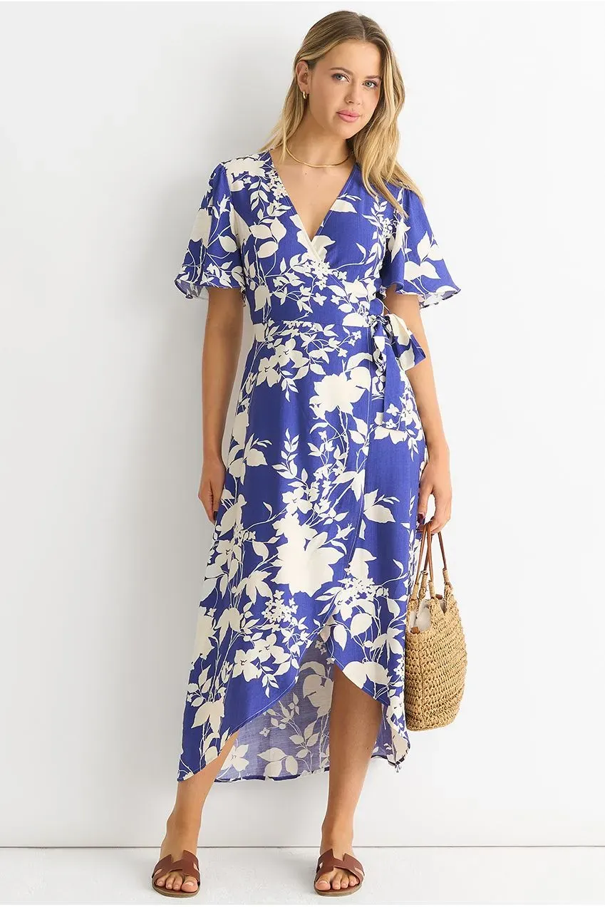 Gini London abito midi floreale blu in viscosa