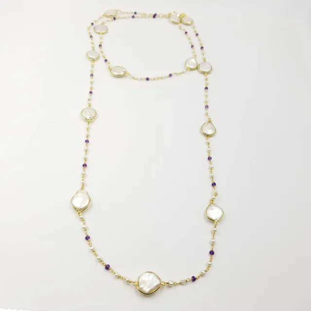 Our Dve Oval Pearl Amethyst collana oro perla