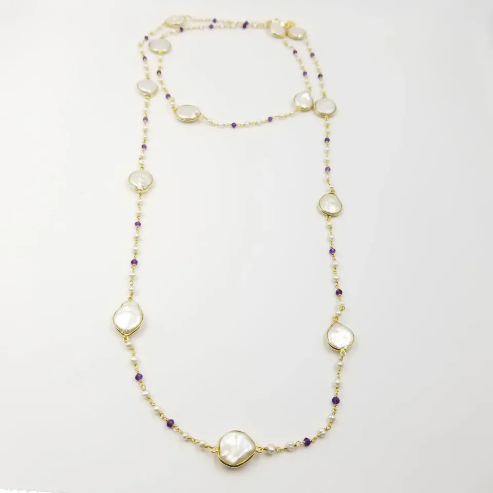 Our Dve Oval Pearl Amethyst collana oro perla