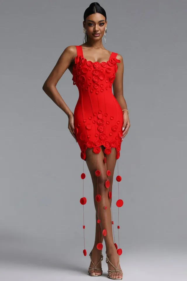 Bella Barnett Jacova abito mini rosso S bandage floreale